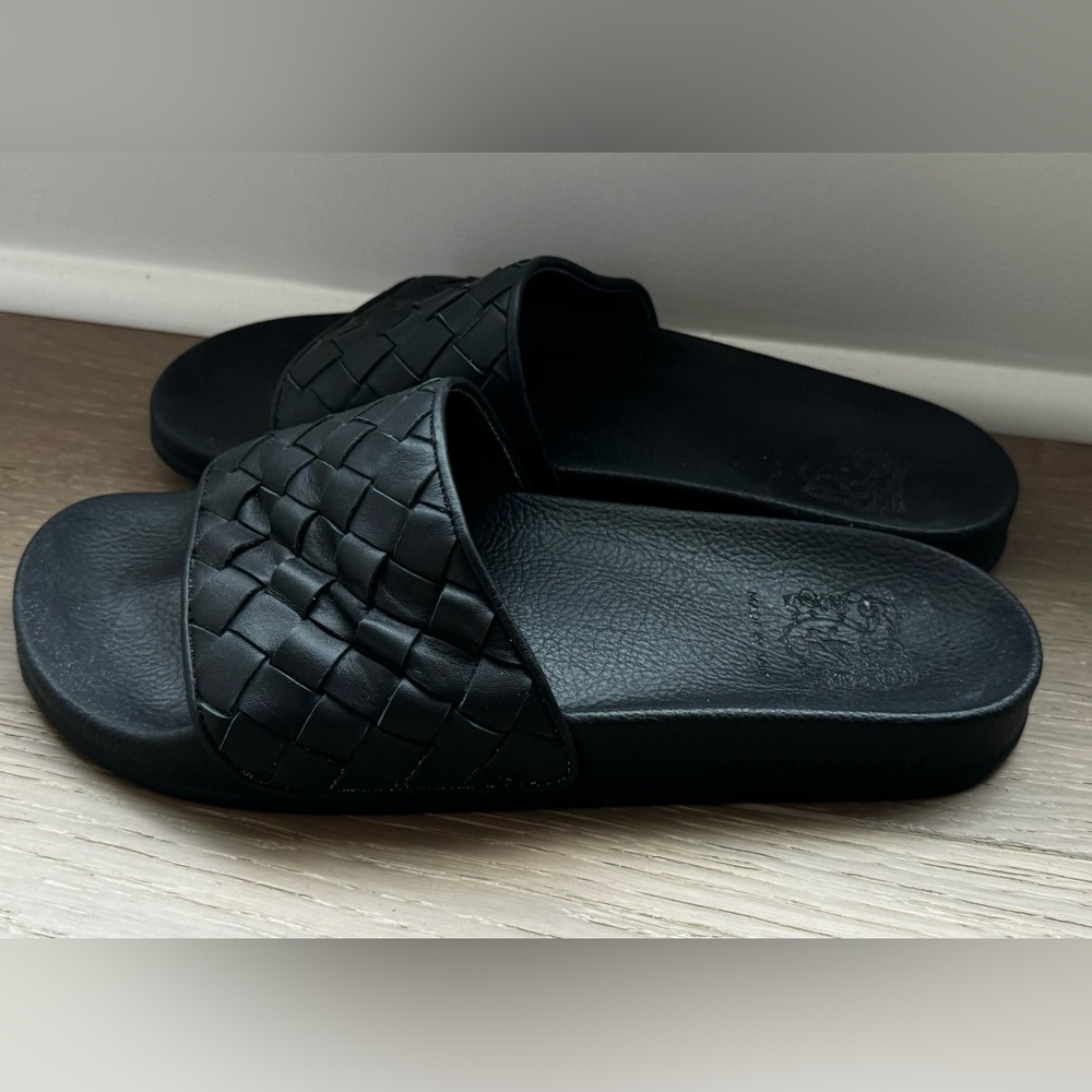 Bruno Magli black woven leather slides